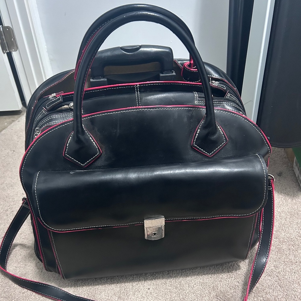 McKlein USA Wheeled Black Leather Briefcase Laptop Travel Bag Upright Carry On